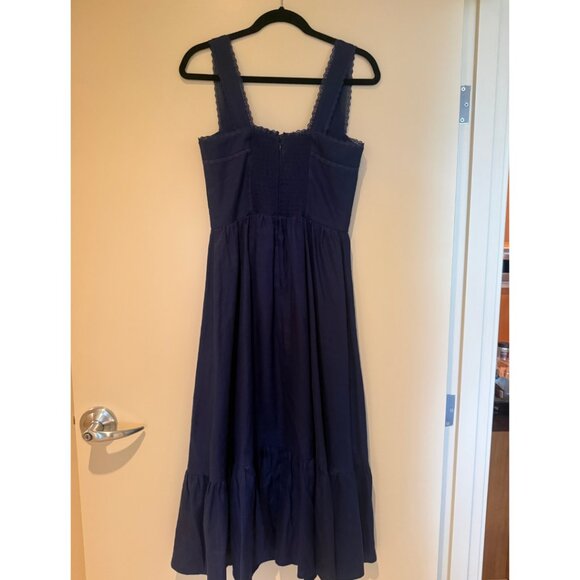 Reformation Rowen Square Neck Smocked Linen Sundress Danube Size 6 - Picture 7 of 9